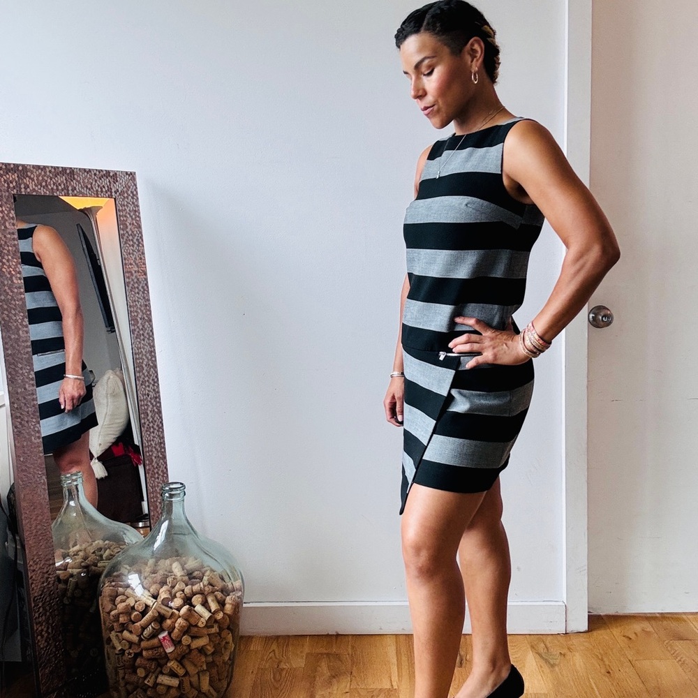 Banana Republic Black and Gray Striped Mini Dress